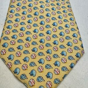 Vineyard Vines Baseball Print Yellow Silk MLB Theme Sports Novelty Necktie USA